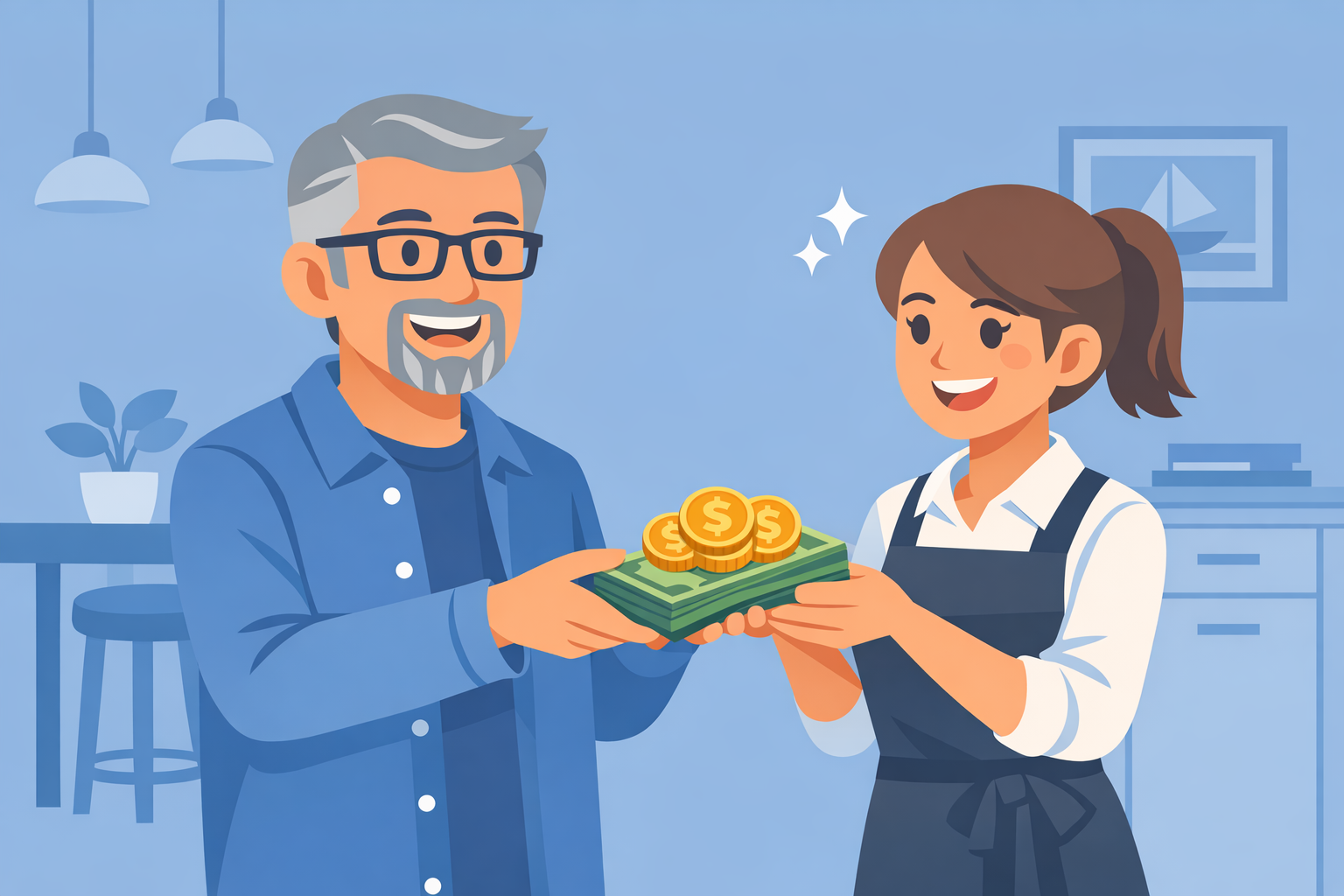 Man tipping waitress