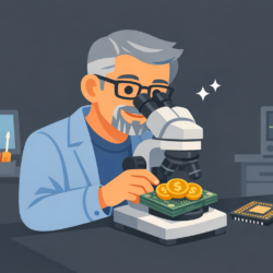 Man examining chip w