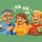 Three people laughin