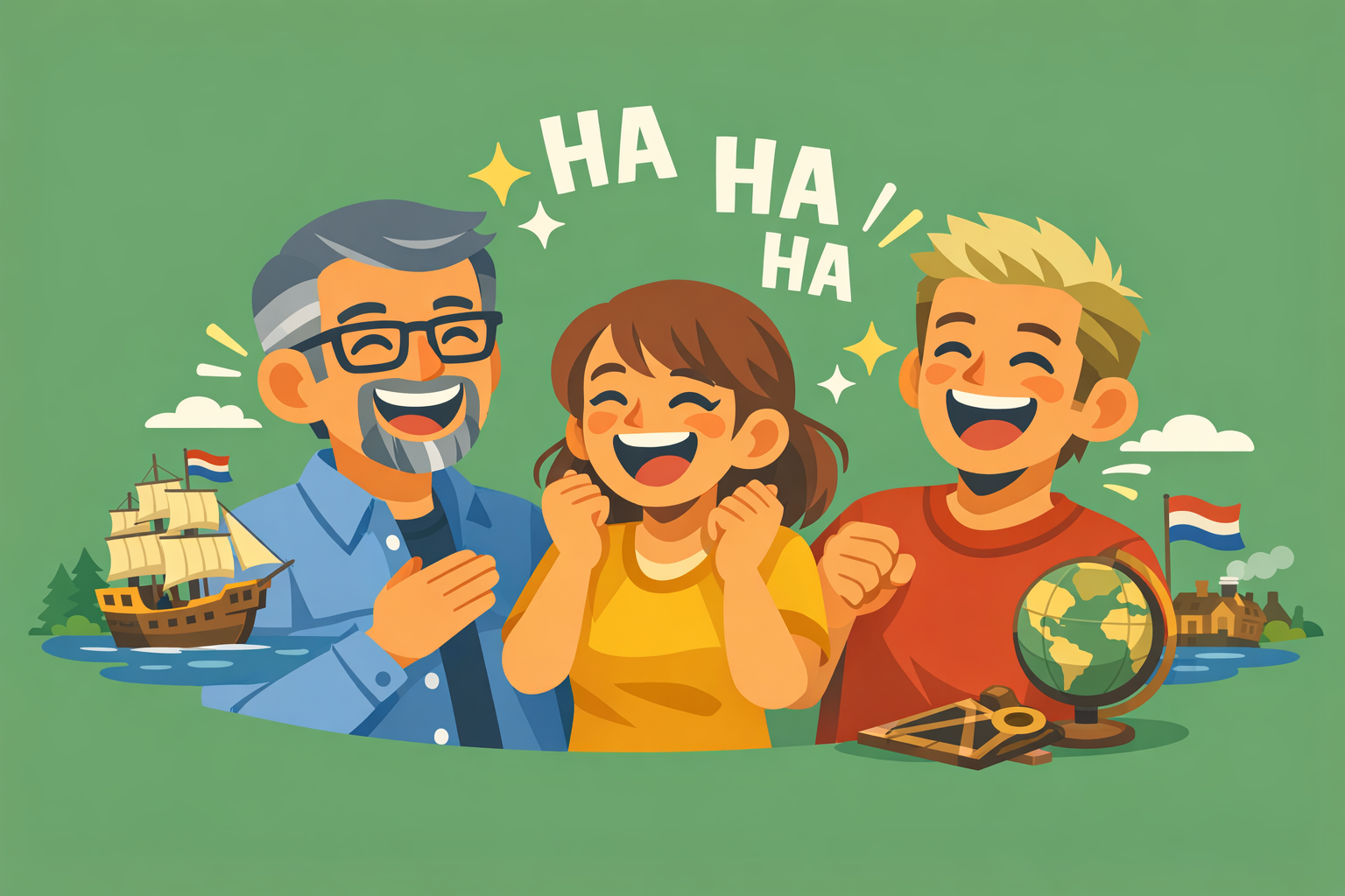 Three people laughin